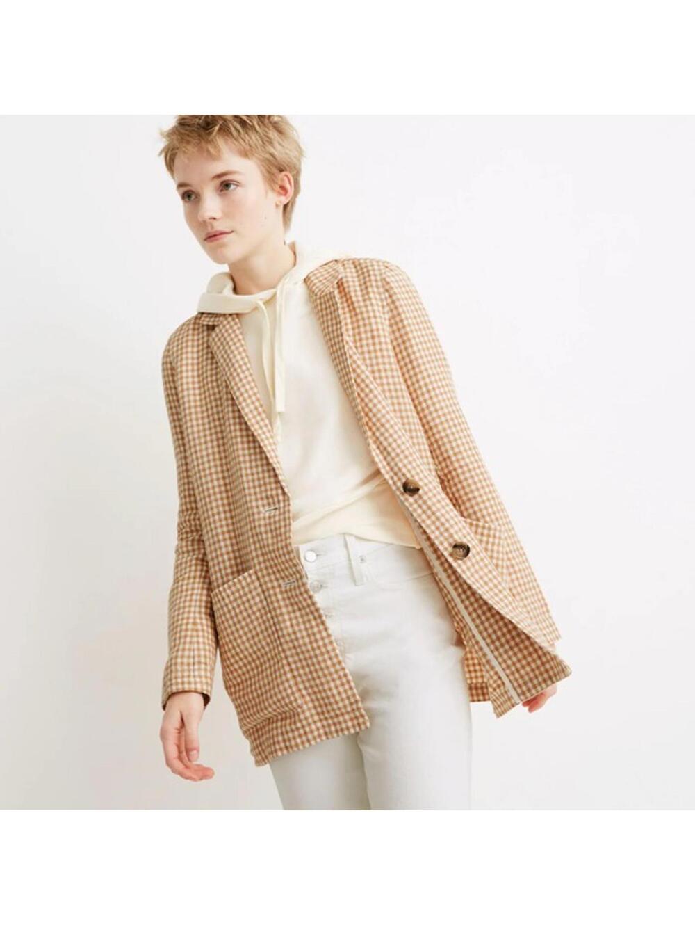 090 Madewell Beige & White Gingham Linen Blazer (Medium, EUC)